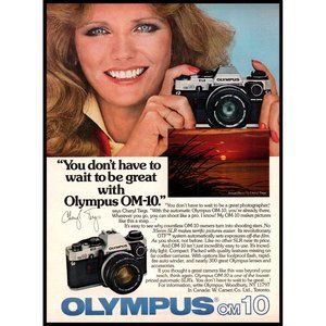 1981 Olympus OM-10 SLR Film Camera Vintage Print Ad Cheryl Tiegs Wall Art Photo